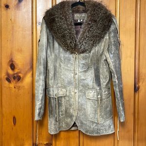 Ira Hass Leather Jacket w/ Raccoon Collar, Size L